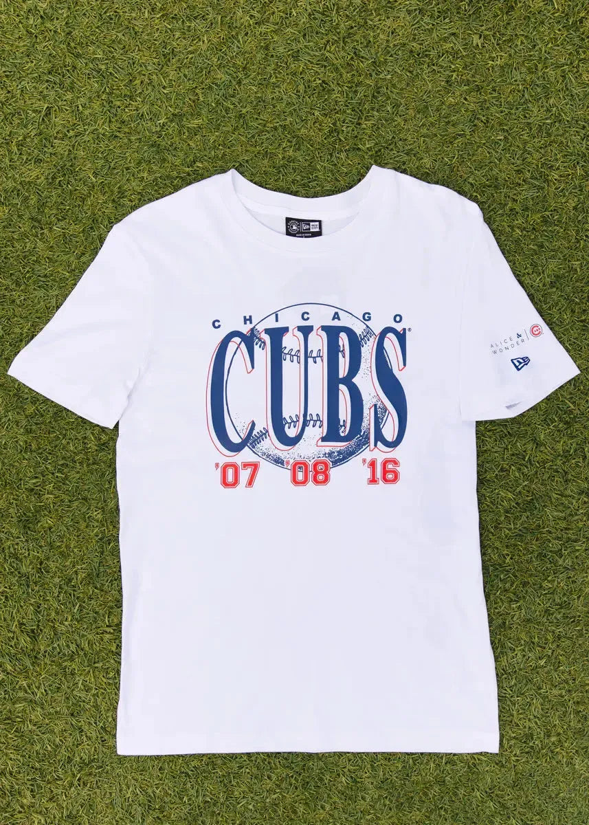 Chicago Cubs X Alice & Wonder Championship Oversized White Tee Short Sleeve Tees Ivy Shop