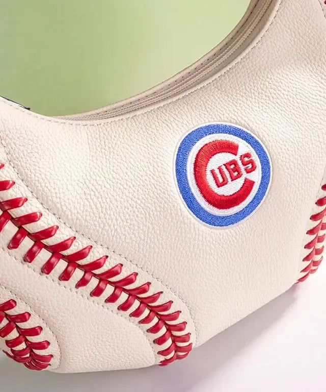 Chicago Cubs Curveball Baseball Stitch Hobo Bag in Beige by Montana West Bags MONTANA WEST